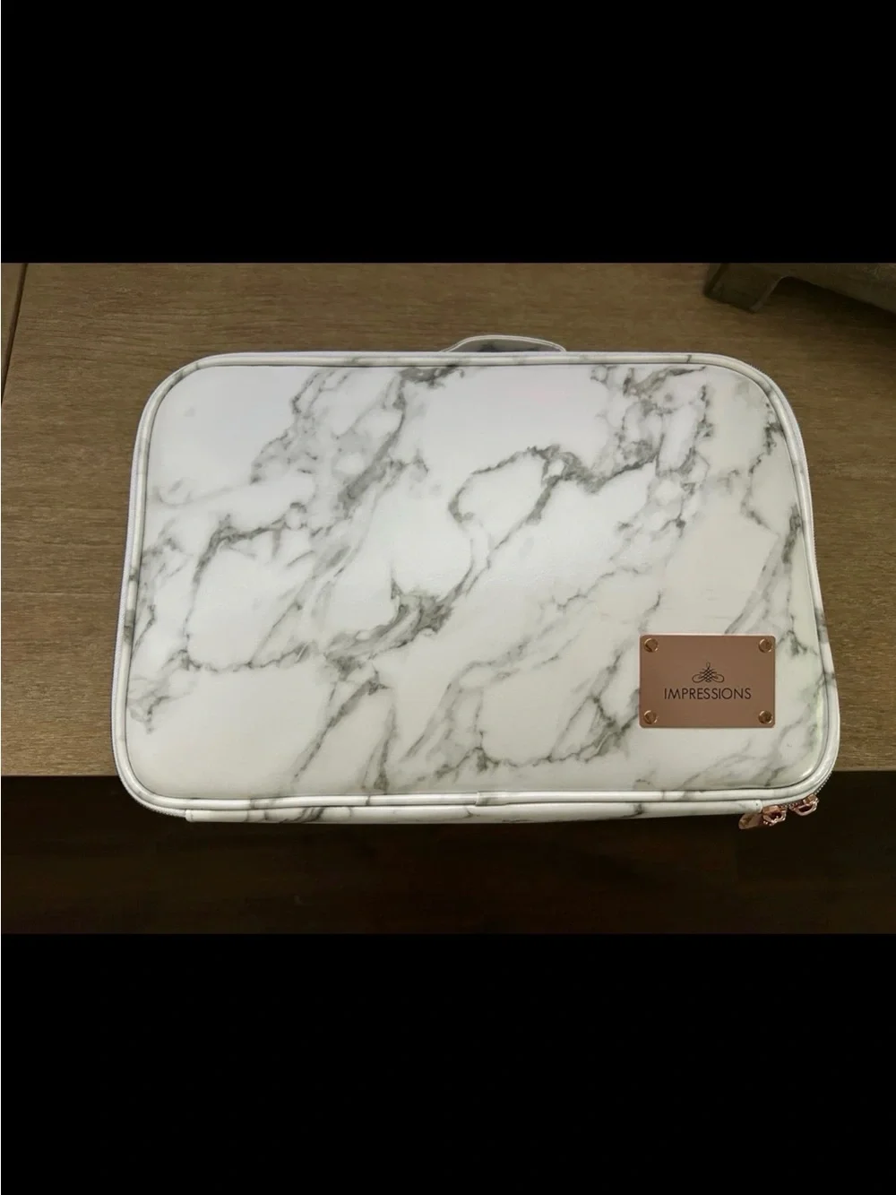 Impressions Marble Travel Cosmetic Case in White and Gray with Rose Gold Accent